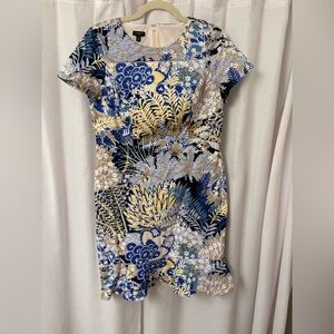 Talbots Blue and Tan Floral Dress